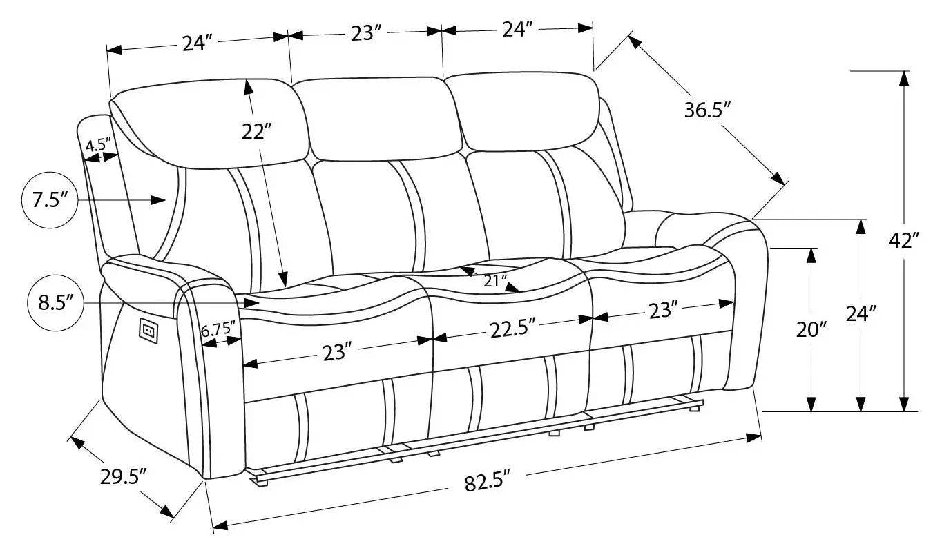 Divan Inclinable Électrique 3 Places Similicuir Brun avec Ports USB
