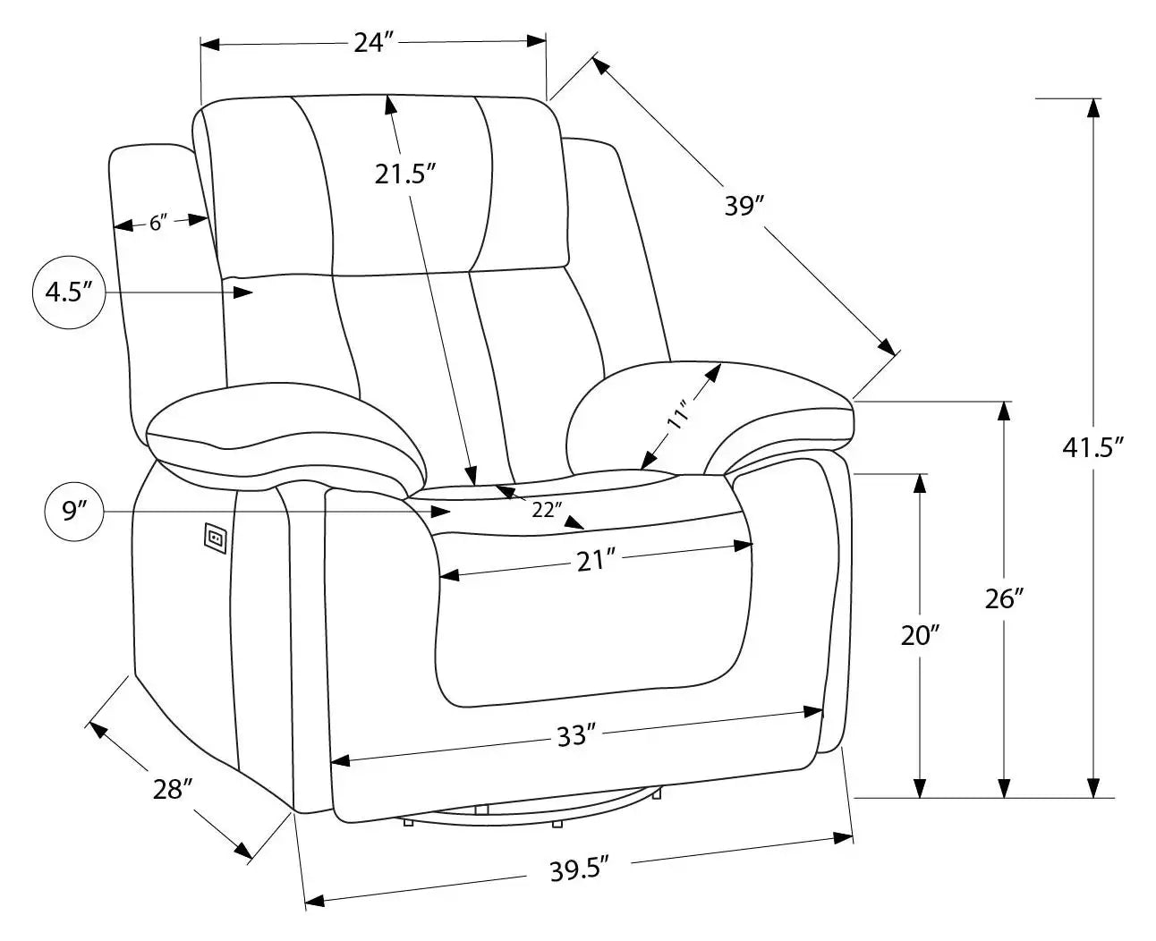 Fauteuil Inclinable Électrique Gris Clair Berçant Pivotant avec USB