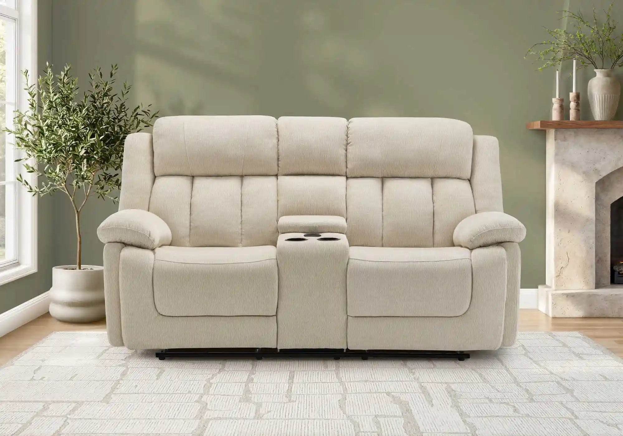 Causeuse Inclinable Électrique Beige avec Console et Ports USB