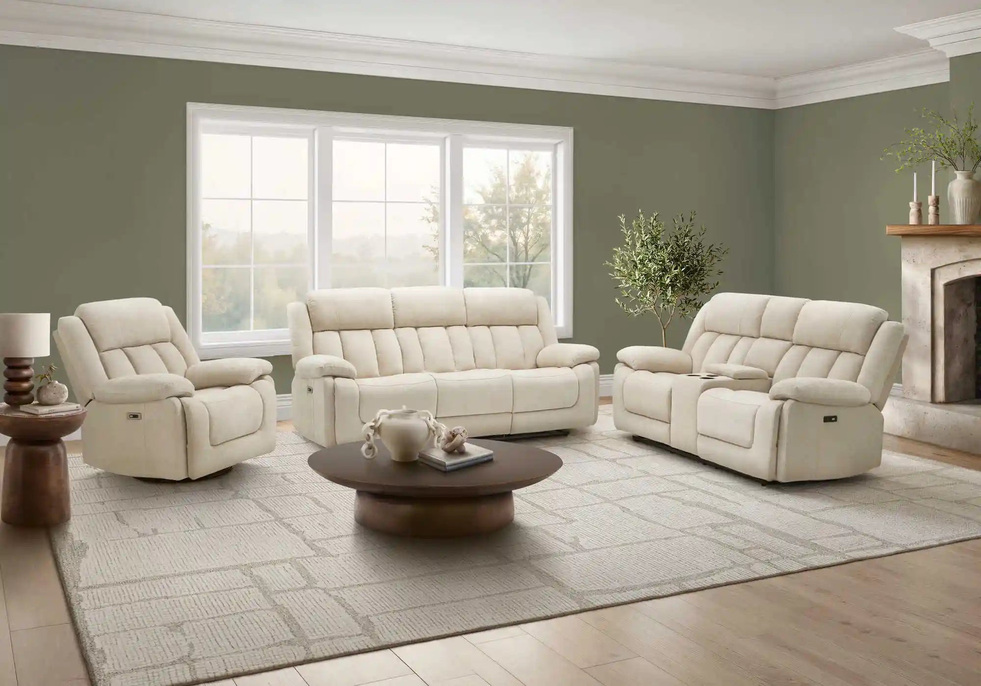 Causeuse Inclinable Électrique Beige avec Console et Ports USB