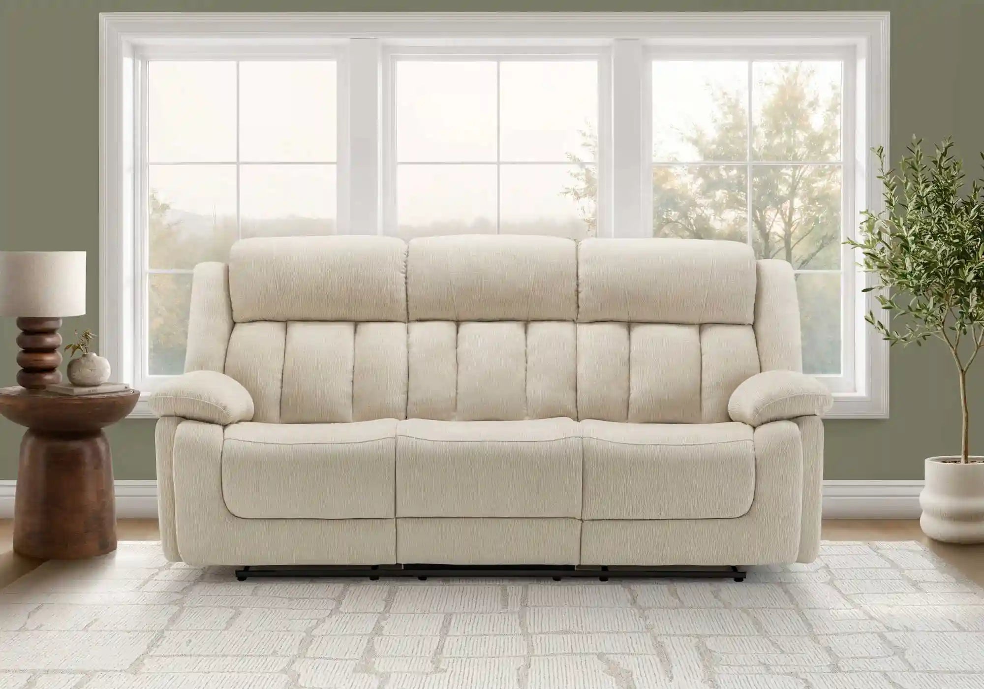 Canapé Inclinable Électrique 3 Places Beige Tissu Doux USB
