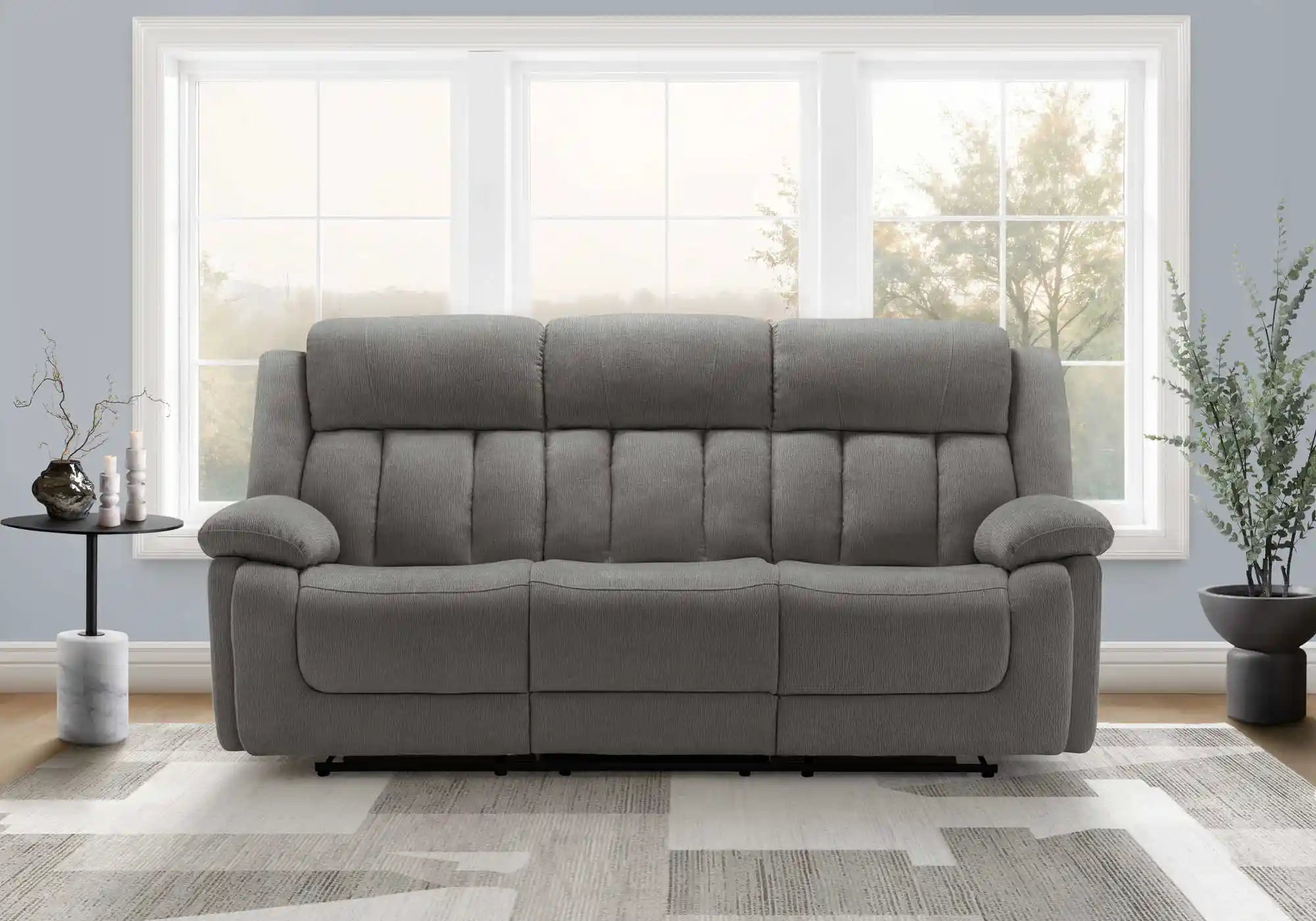 Sofa Motorisé 3 Places Gris Clair Inclinable avec Prises USB
