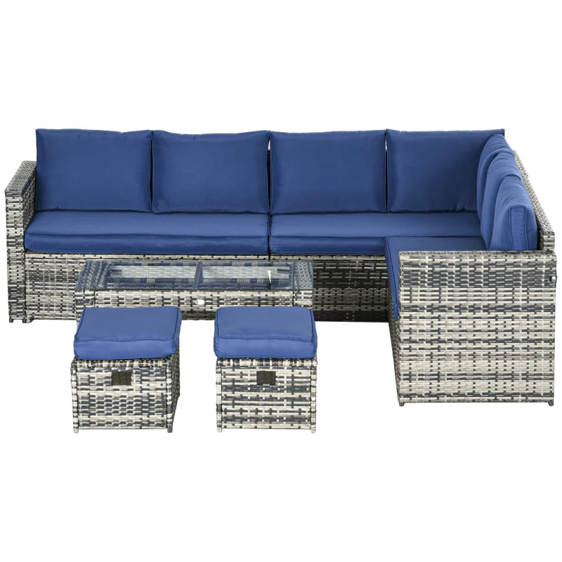 Ensemble de meubles de jardin, canapé d'extérieur 8 places, sectionnel avec 3 causeuses, canapé en osier avec coussins, 6 pièces