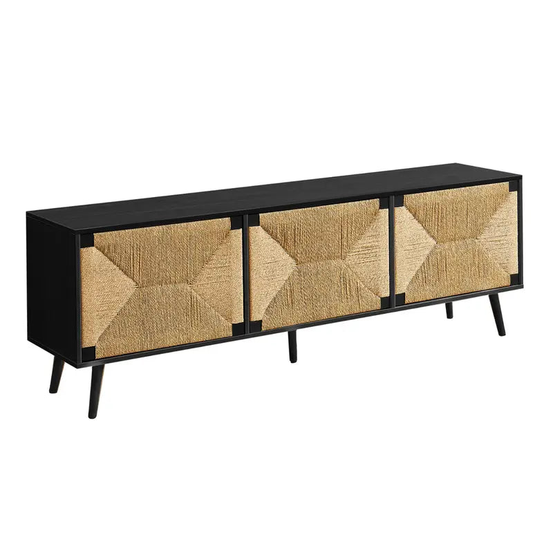 Meuble TV 72" Noyer Pâle avec Portes Jonc de Mer | Meuble MTL