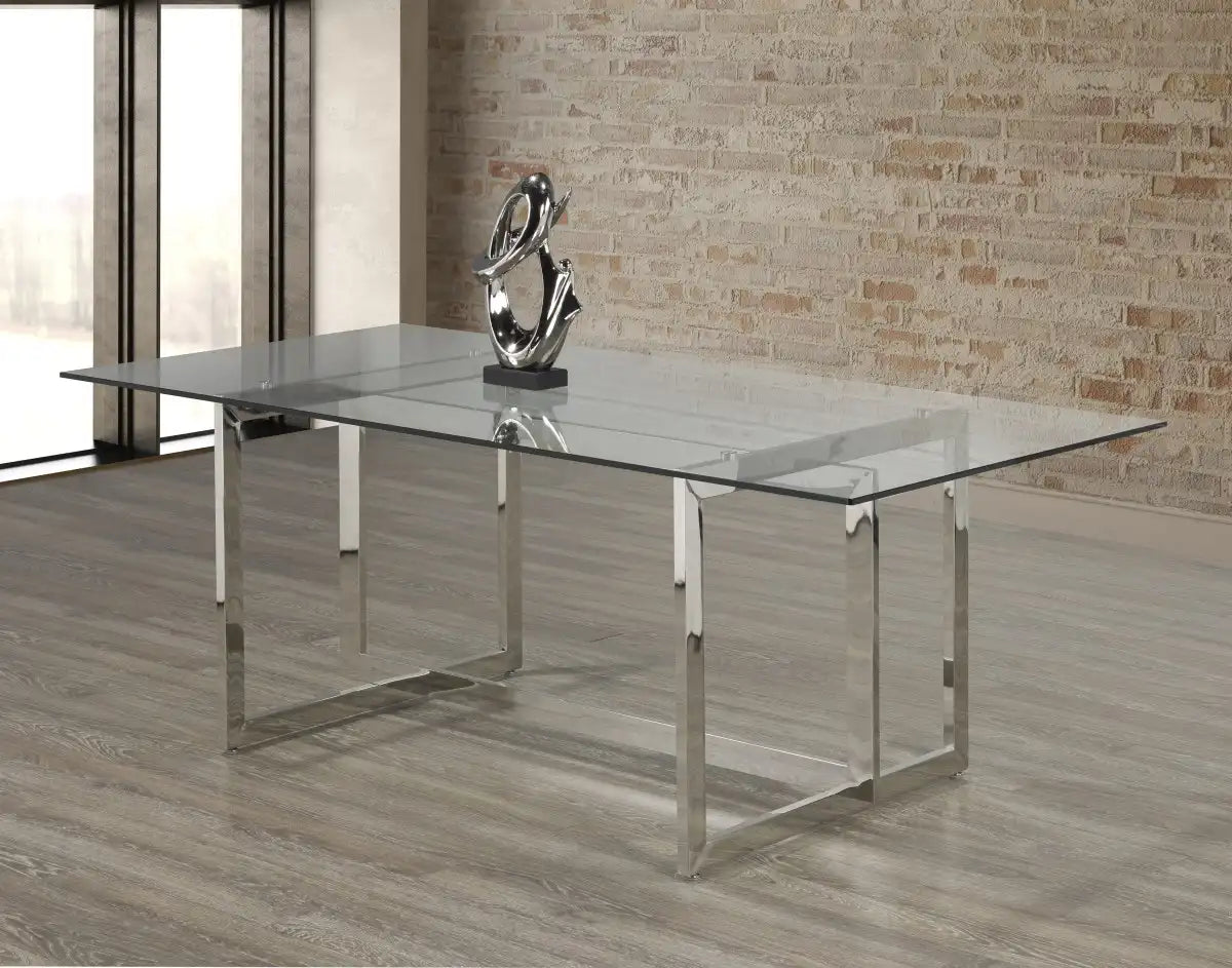 Table à manger argentée - Verre et Inox 78"