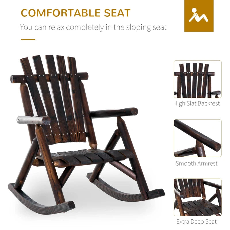 Char-Log Chaise à bascule simple pour jardin, patio extérieur rustique, chaise à bascule Adirondack, meubles de cour en bois de sapin