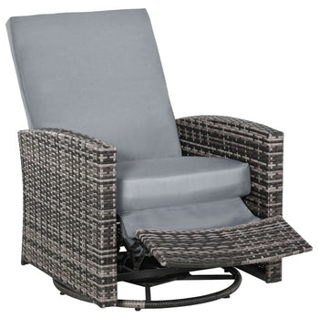 Canapé inclinable en rotin avec pivot à 360°, chaise longue d'extérieur en osier avec repose-pieds et coussin doux pour terrasse, jardin, arrière-cour, gris
