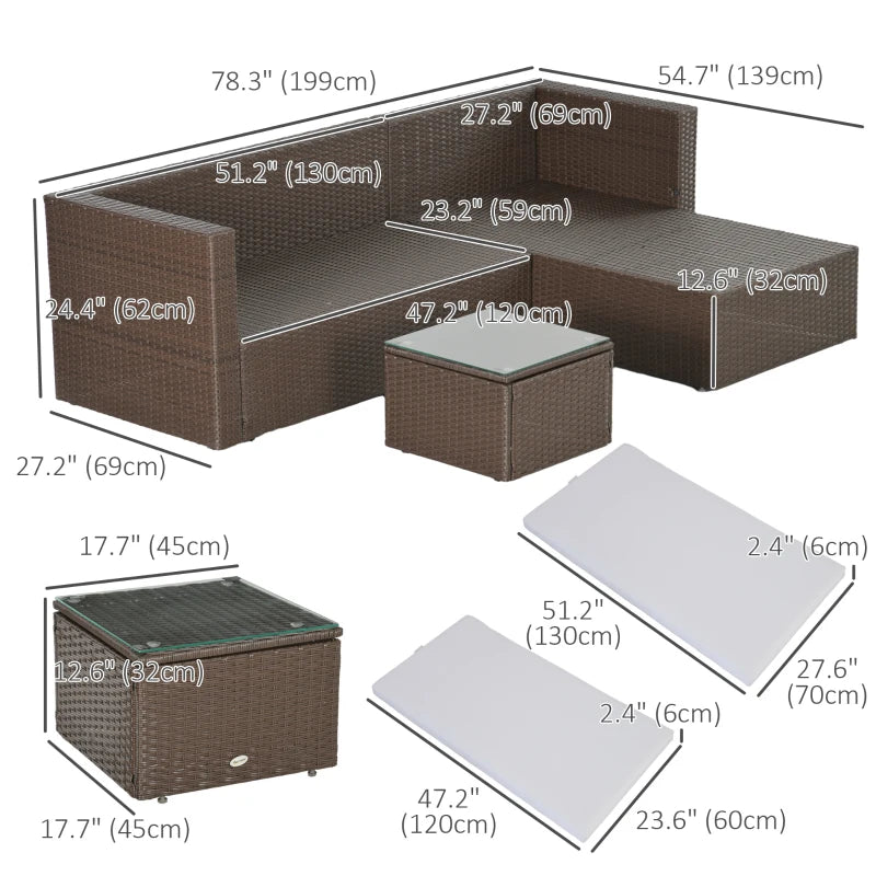 Ensemble de canapés modernes en rotin, ensemble de meubles de Patio en osier avec Table basse, coussins et oreillers, 3 pièces
