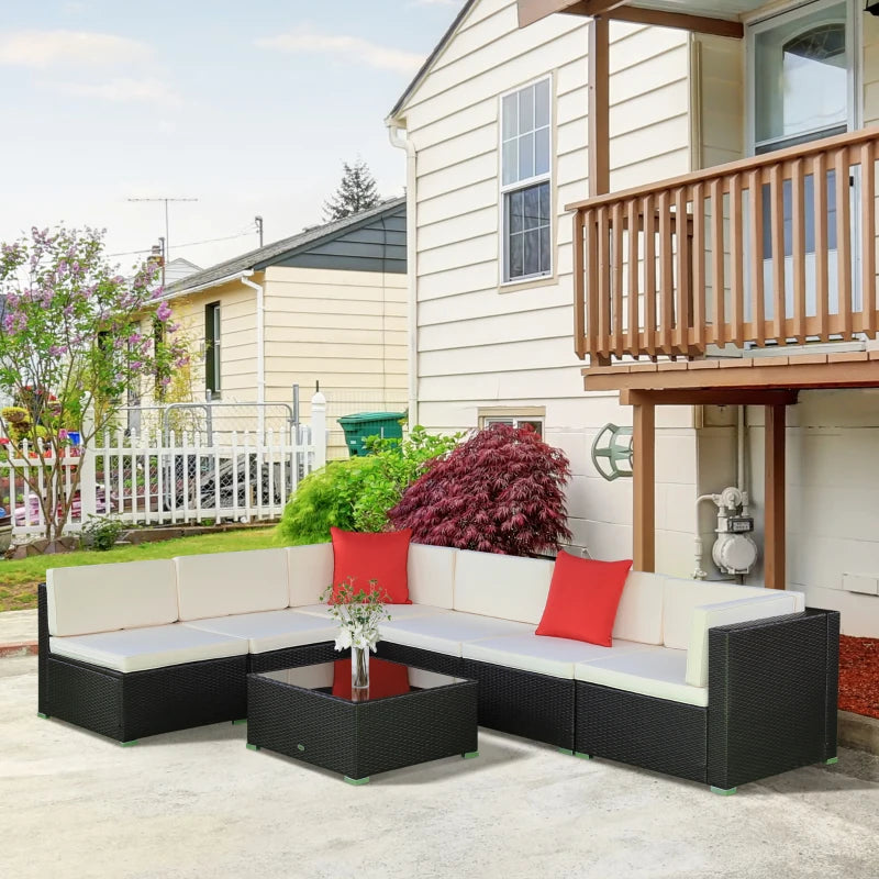 Ensemble de canapés de patio sectionnels en osier d'extérieur, 7 pièces
