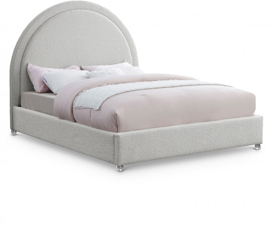 Lit Rembourré Design Contemporain - Tissu Boucle Crème, Acrylique, Matelas
