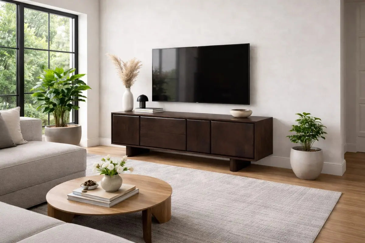 Modern TV Stand Tiago | Push-to-Open Doors and Walnut Finish