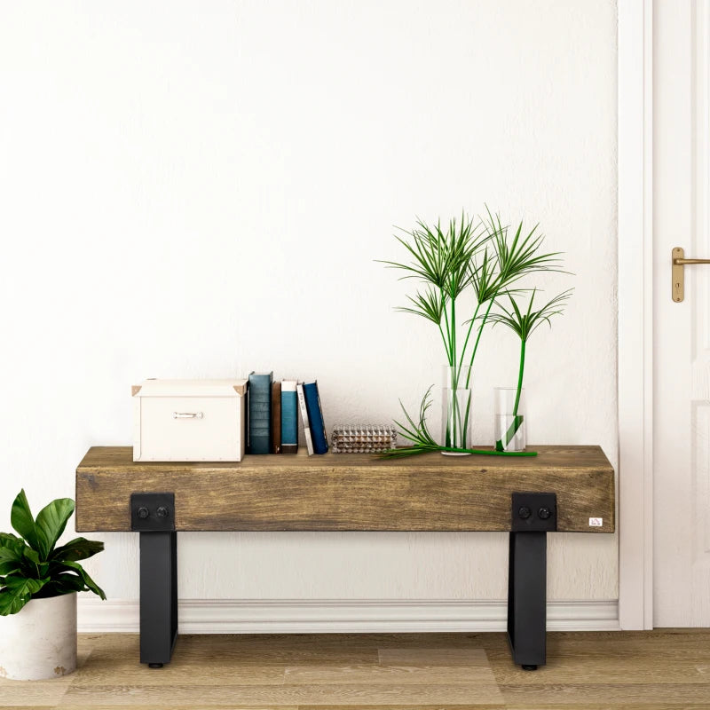 Banc de jardin avec pieds en métal, banc de salle à manger rustique en béton effet bois, utilisation intérieure ou extérieure pour terrasse, parc, porche et pelouse, naturel et noir