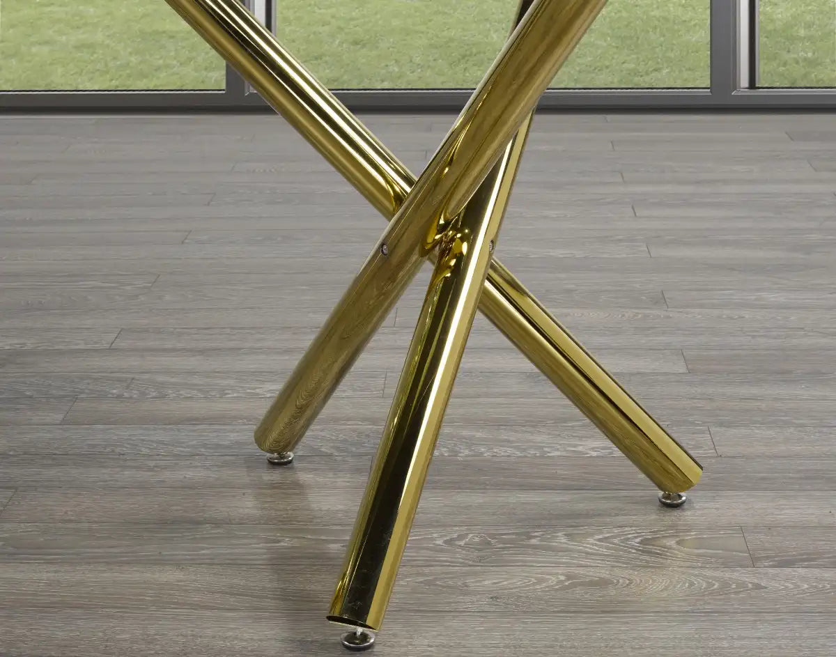 Table à manger dorée 6 places - Verre Trempé et Base en X