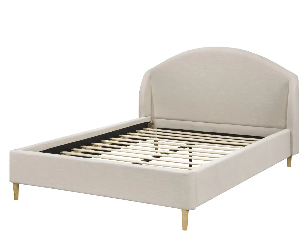 Lit King rembourré Mason | Tissu beige et tête de lit à ailes