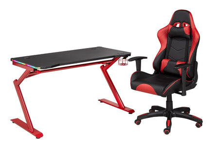 ENSEMBLE BUREAU ET CHAISE GAMING, NOIR/ROUGE ( Meuble Mtl )