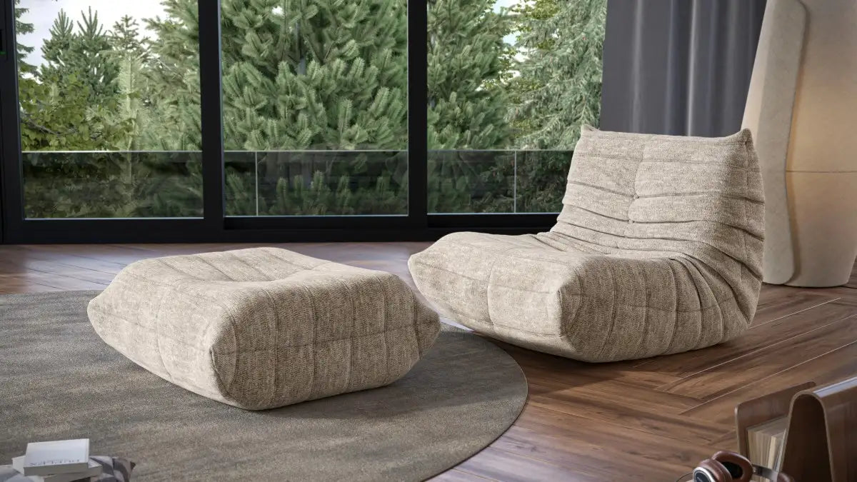 Fauteuil d'appoint Dontae Beige | Design plissé et mousse 60D