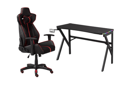 ENSEMBLE BUREAU ET CHAISE GAMING, ROUGE/NOIR ( Meuble Mtl )