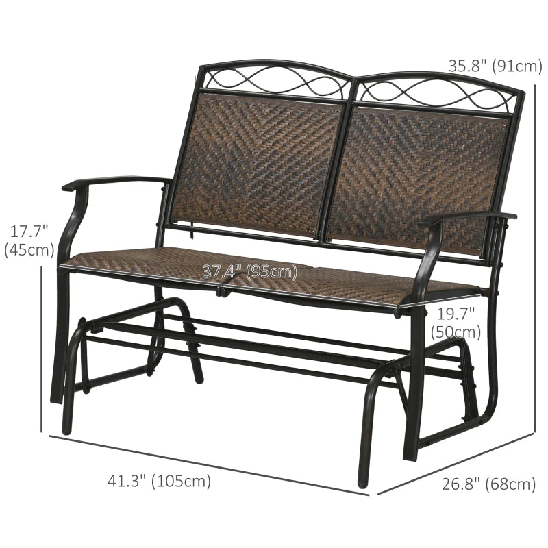 Causeuse d'extérieur, chaise coulissante en rotin avec cadre en acier, marron mélangé