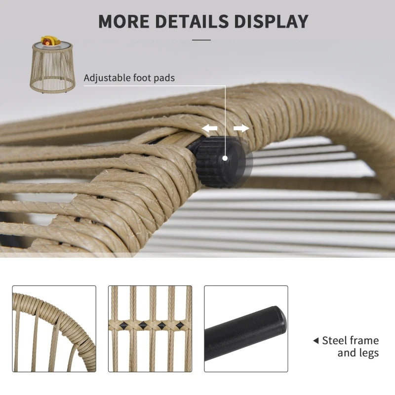 Ensemble de bistro de patio extérieur 3 pièces, meubles en rotin en osier 2 chaises 1 table basse avec pieds en métal pour jardin, cour, terrasse, café et blanc