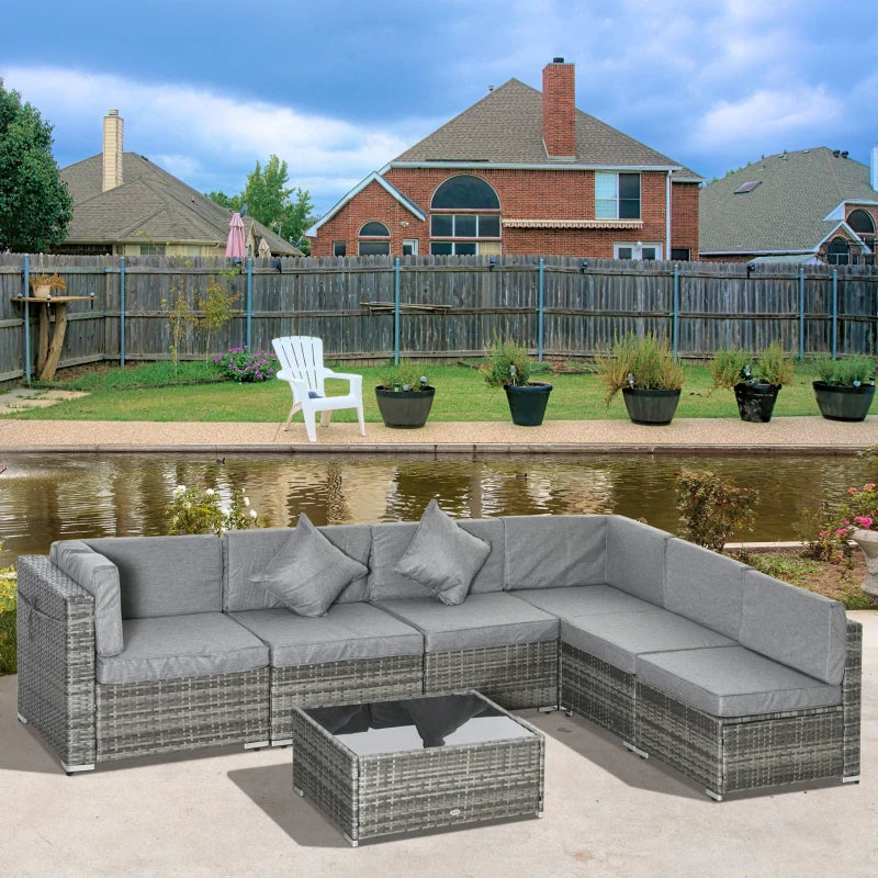 Ensemble de canapés de patio sectionnels en osier d'extérieur, 7 pièces