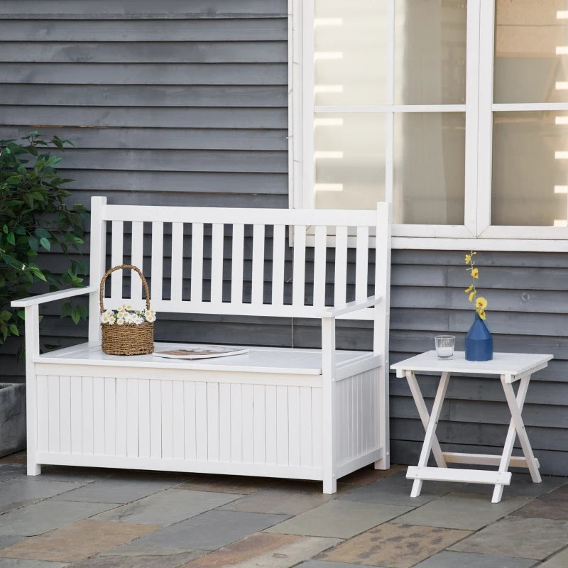 Banc de jardin de rangement 2 places, meubles de patio extérieur, coffre de terrasse avec intérieur pour patio, porche ou balcon, blanc