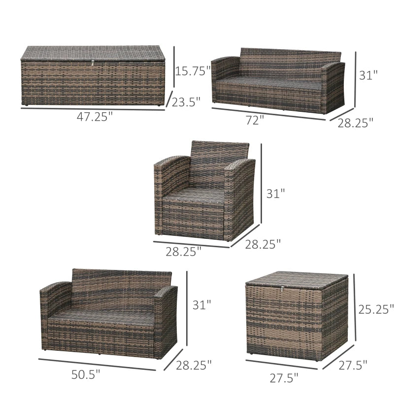 Ensemble de canapé d'extérieur en osier et rotin, 6 pièces, ensemble de meubles de conversation de Patio sectionnel avec Table de rangement et coussin