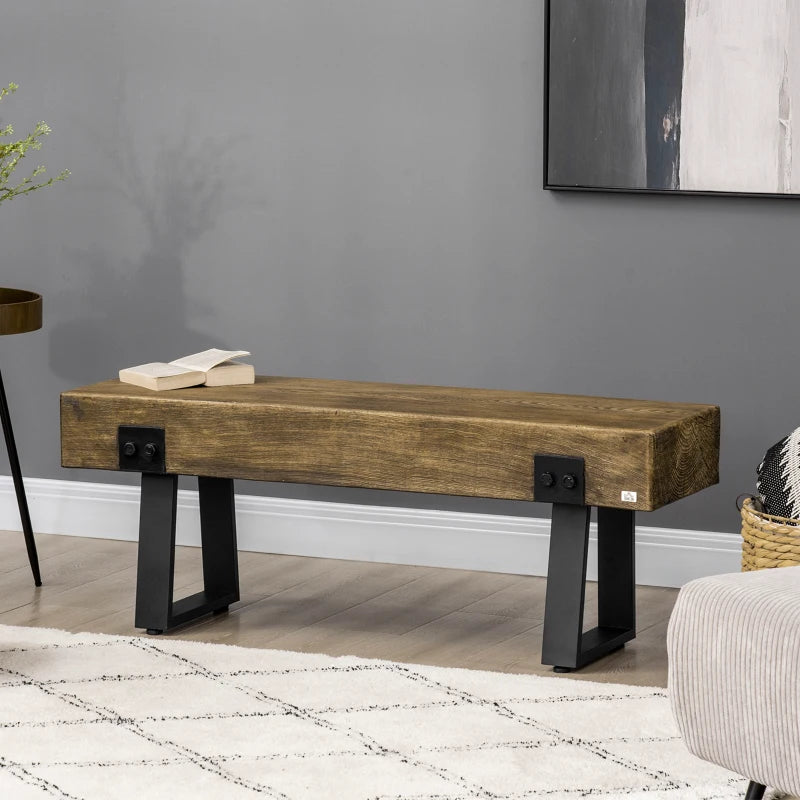 Banc de jardin avec pieds en métal, banc de salle à manger rustique en béton effet bois, utilisation intérieure ou extérieure pour terrasse, parc, porche et pelouse, naturel et noir