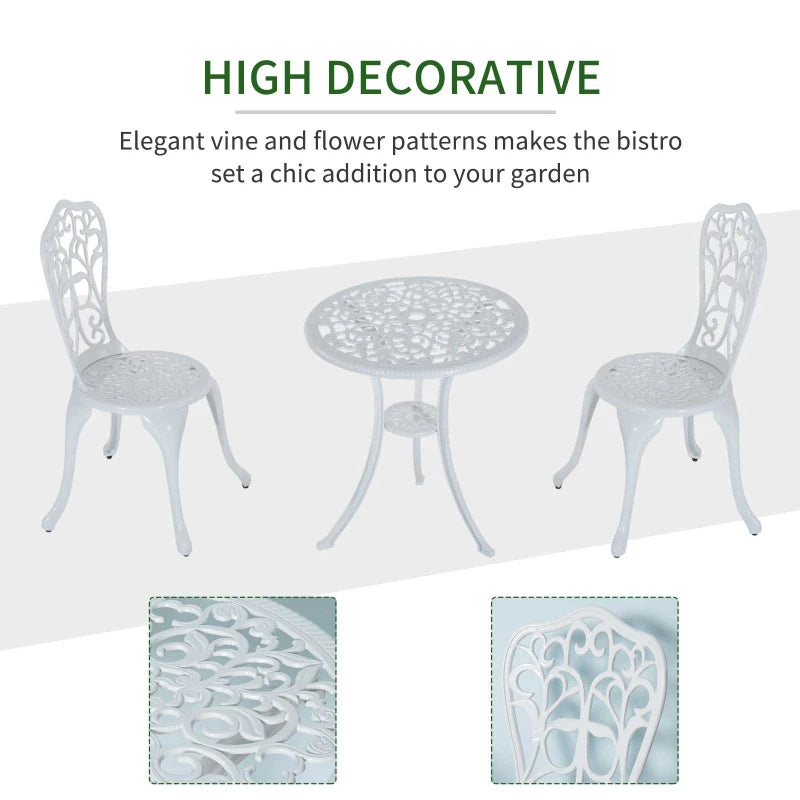 Ensemble bistro extérieur antique 3 pièces pour 2 tables et chaises de patio avec trou pour parasol blanc