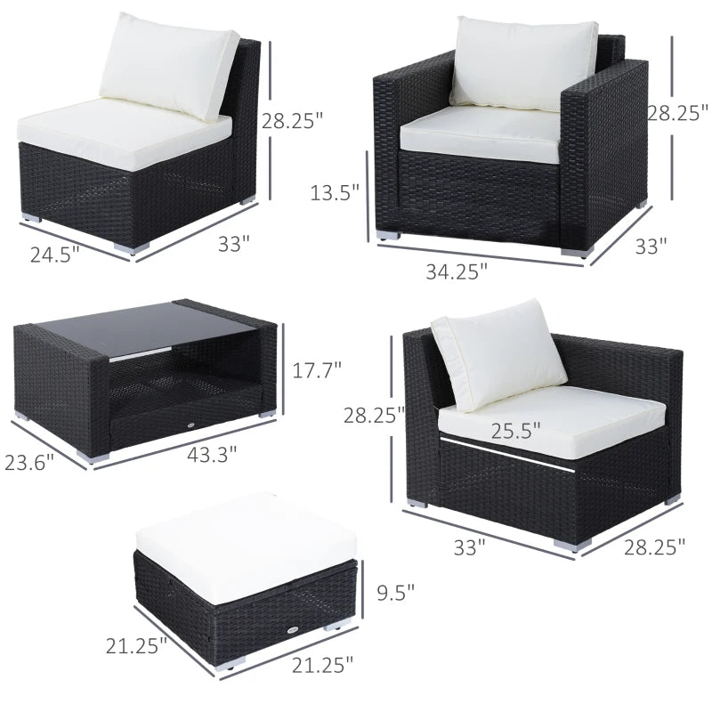 Ensemble de meubles de patio en osier 7 pièces, canapé de conversation sectionnel en rotin PE avec table et coussin en verre, beige