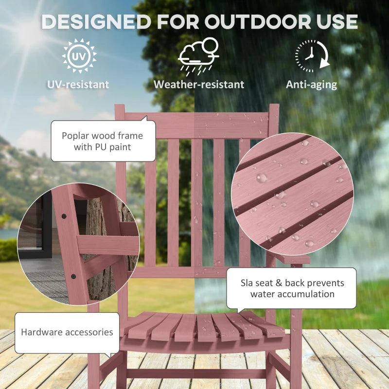 Outsunny Lot de 2 chaises à bascule en bois pour patio, chaises à bascule d'extérieur avec accoudoirs larges, dossier haut, siège et dossier à lattes, pour jardin, balcon, porche, naturel