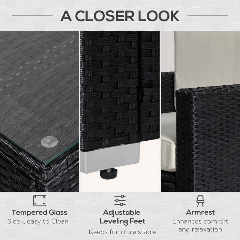 Ensemble de meubles de patio sectionnels 4 pièces, chaises de patio en rotin Bcic, ensemble de café d'extérieur avec coussins, crème Ohi