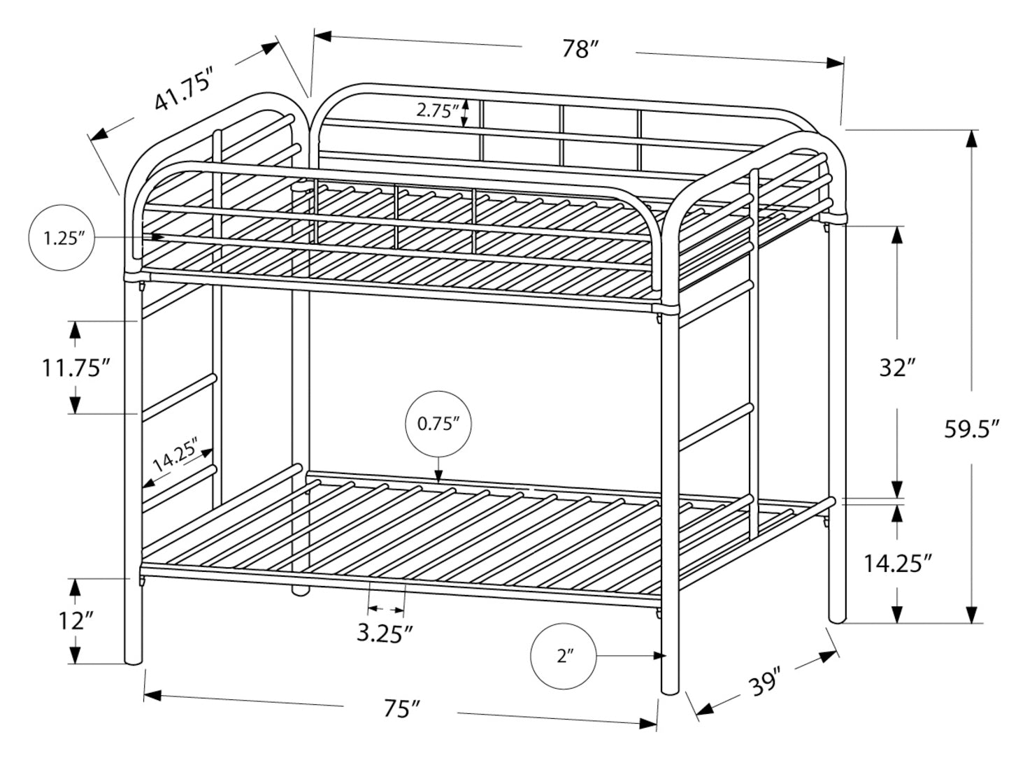 BUNK BED - TWIN / TWIN SIZE / BLACK METAL : I 2230K