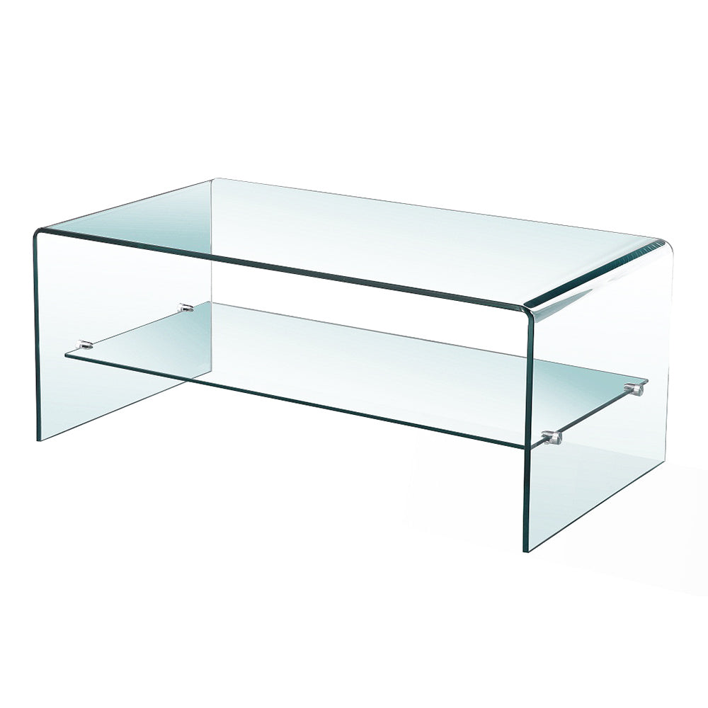 Table basse en verre courbé avec étagère