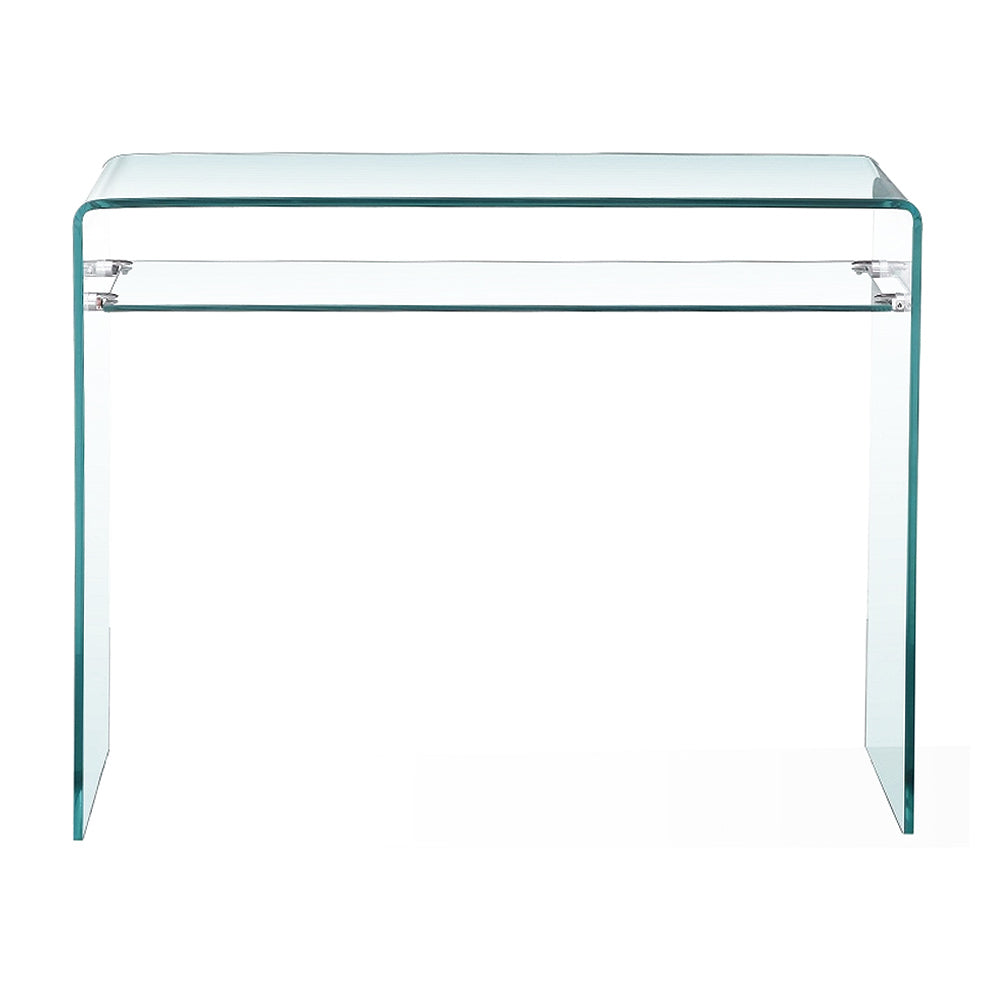 Table console en verre courbé avec étagère