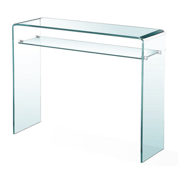 Table console en verre courbé avec étagère