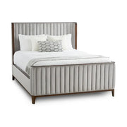 Lit Queen Rembourré Lit Matelassé en Tissu Beige Majestic avec Cadre en Bois