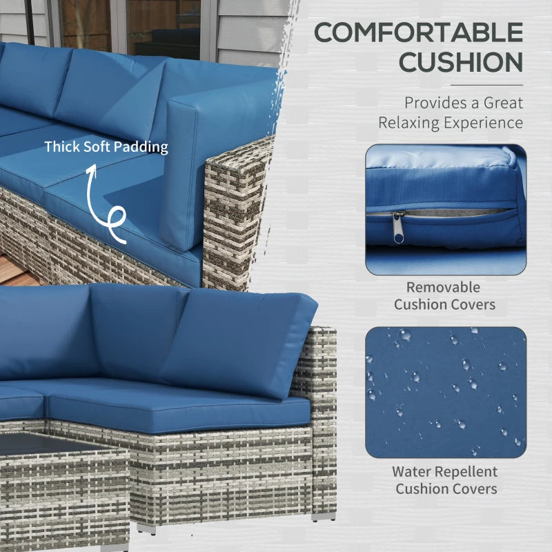 Ensemble sectionnel de jardin en osier, 7 pièces, avec Table à thé, Patio, canapé de salon en rotin, meubles de terrasse d'extérieur, bleu