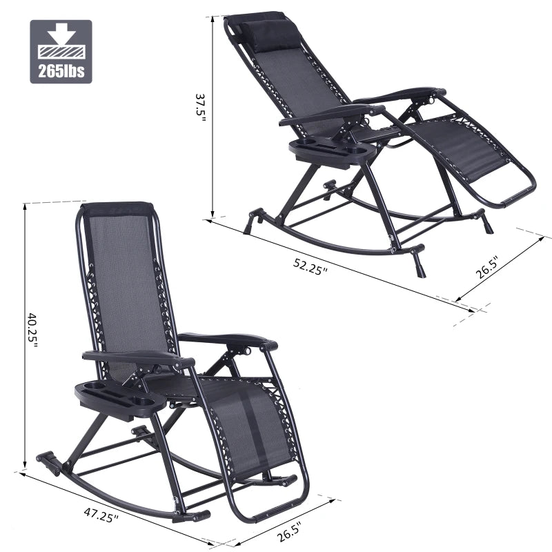 Chaise longue inclinable réglable 2 en 1 à gravité zéro, fauteuil de jardin inclinable et à bascule, chaise longue pliable, siège de sieste avec appui-tête et plateau noir