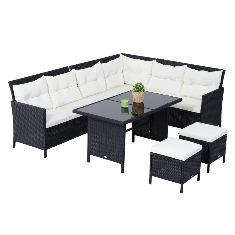 Ensemble de canapés d'extérieur en rotin, 6 pièces, ensemble de meubles de jardin en osier, avec Table à manger et chaise, blanc