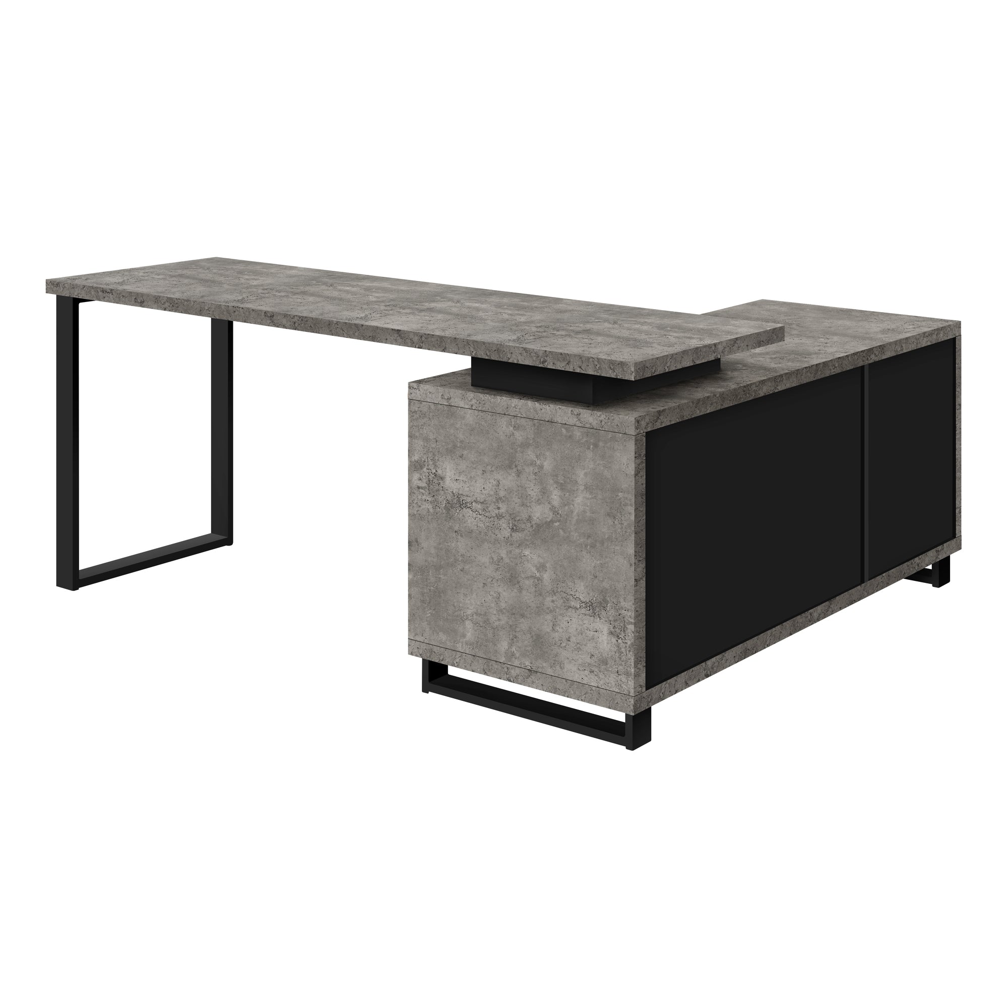 COMPUTER DESK - 72"L GREY CONCRETE / BLACK EXECUTIVE CORNER / I 7714