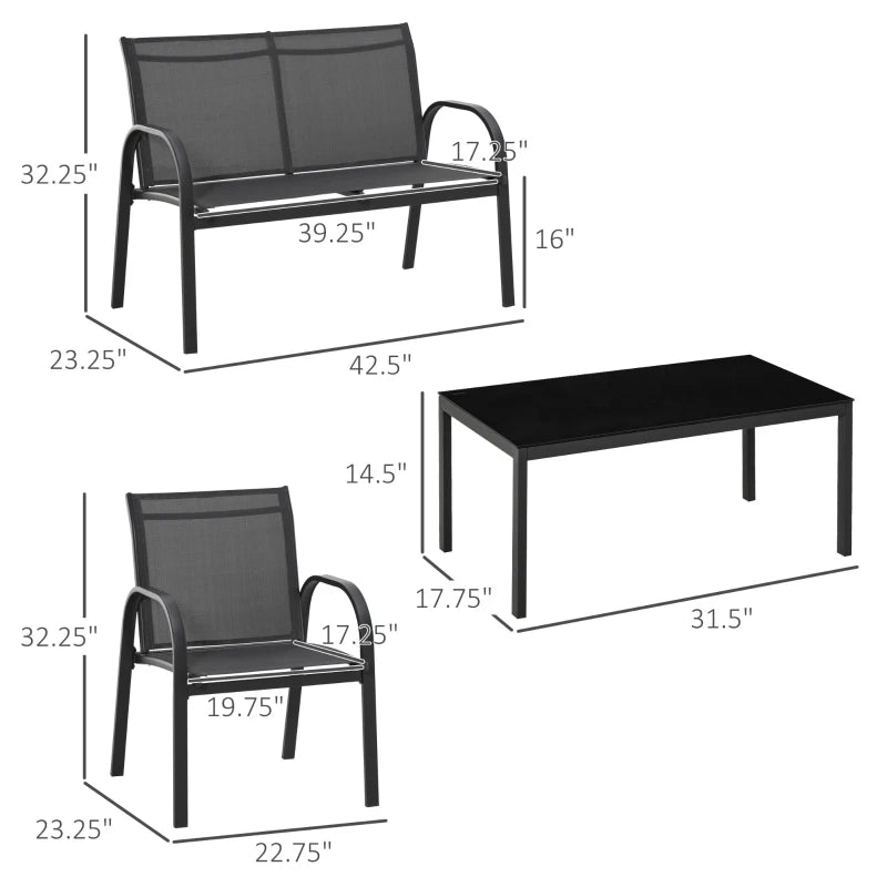 Ensemble de meubles de patio en 4 pièces ensemble de conversation avec des causeuses, des chaises simples et une table basse pour le balcon au bord de la piscine de l'arrière-cour