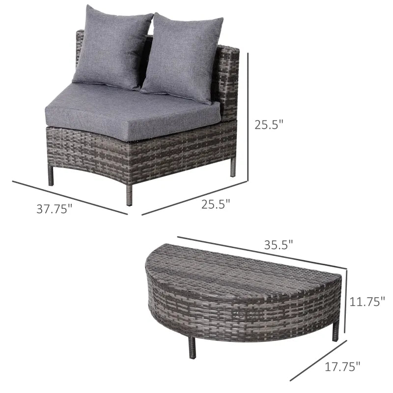 Ensemble de meubles de Patio, 5 pièces, canapé d'extérieur en rotin et osier, siège rembourré en demi-lune, avec oreiller, Table, gris