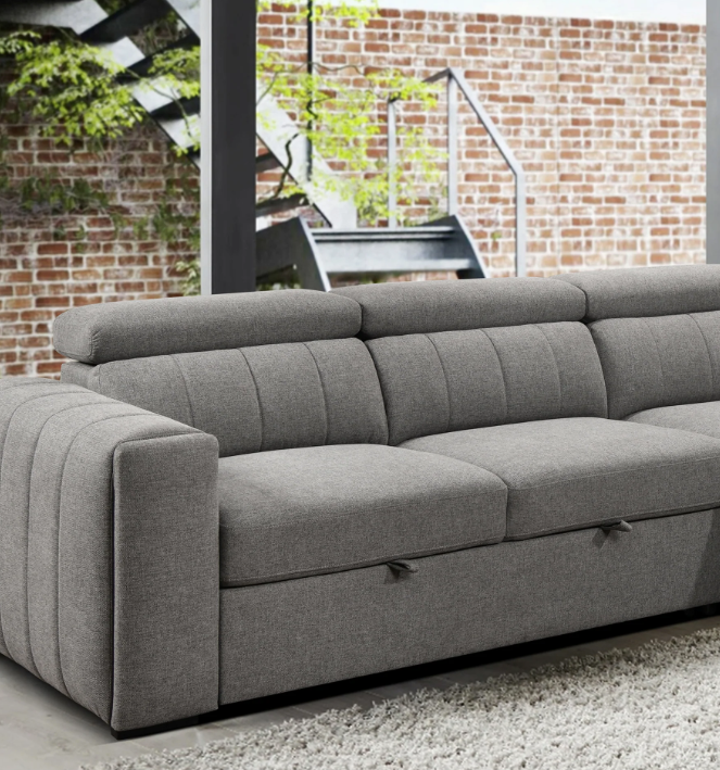 Sectionnel convertible avec chaise longue à droite, appuis-tête ajustables et rangement