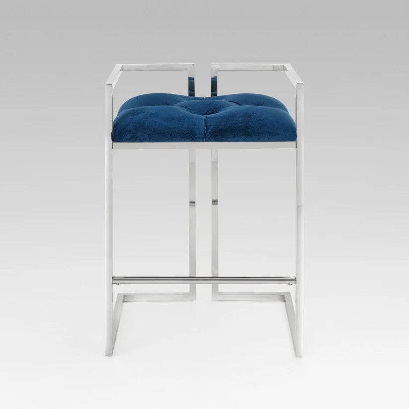 Chaise de comptoir Coralie en similicuir gris et base en acier