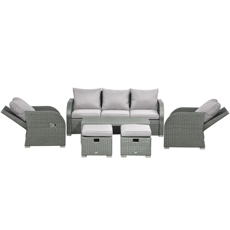 Ensemble de meubles de patio 6 pièces, meubles sectionnels d'extérieur en rotin avec fauteuil inclinable, pour pelouse, jardin et arrière-cour