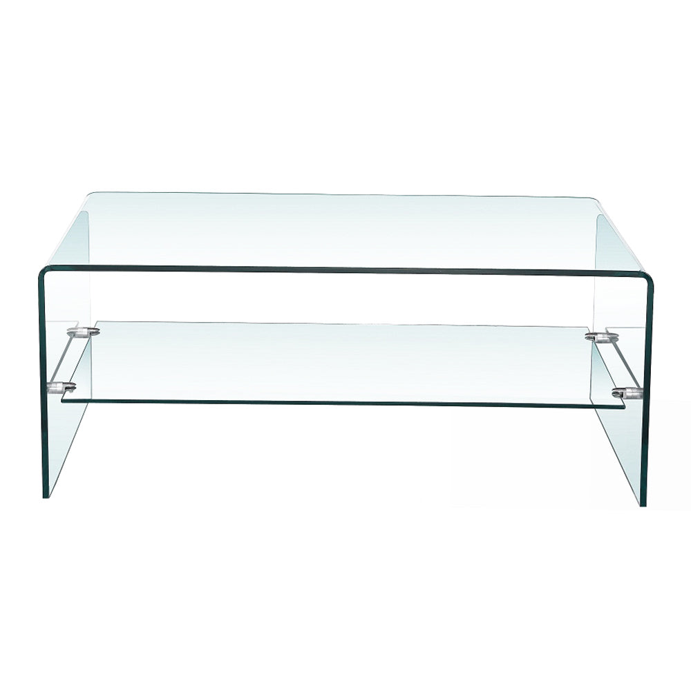 Table basse en verre courbé avec étagère