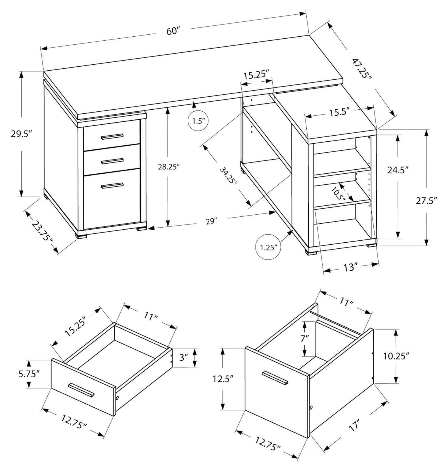 Computer desk - white / left or right corner configuration:I 7023