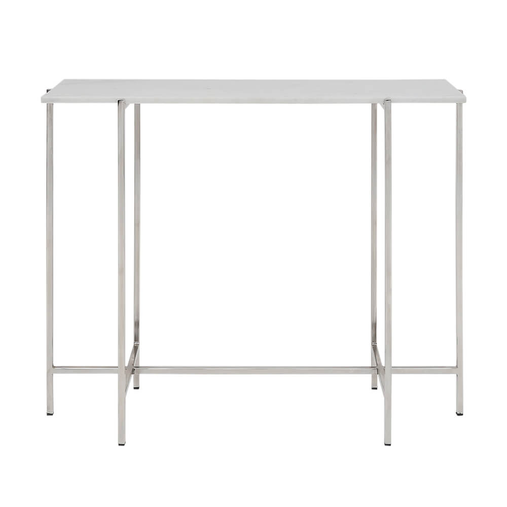Table console Ida avec dessus en marbre blanc : cadre argenté