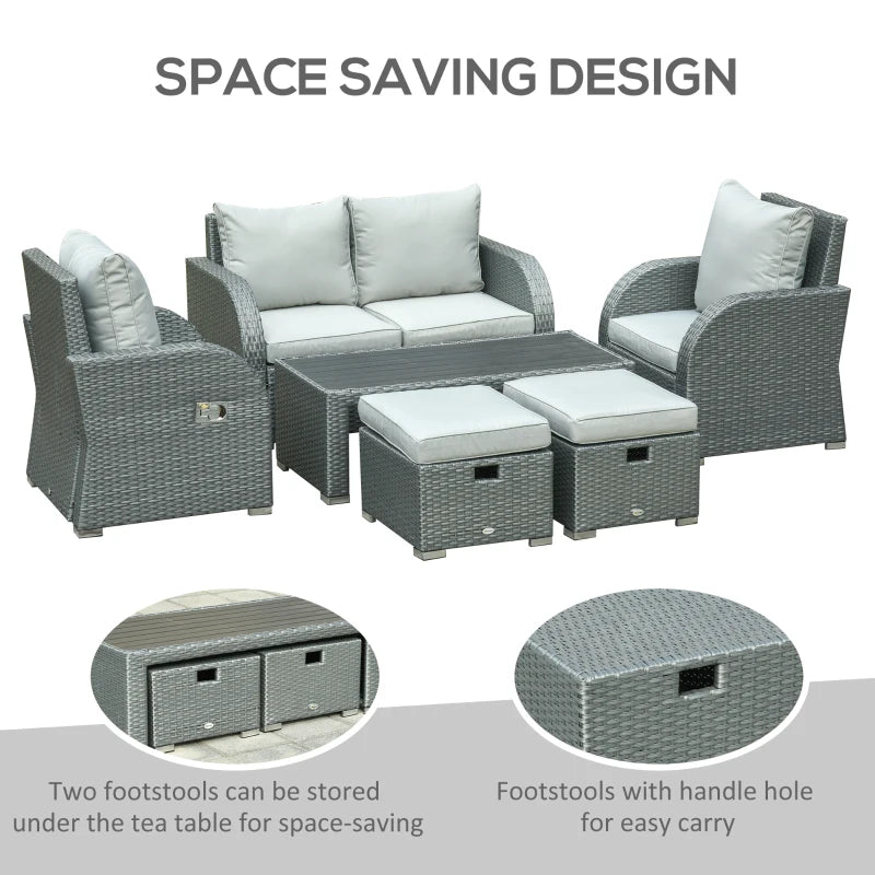 Ensemble de canapé d'extérieur en rotin et osier, 6 pièces, meubles de Patio tous temps avec Table à thé et coussin pour jardin d'arrière-cour gris
