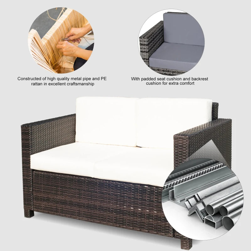 Causeuse de patio 2 places de luxe en osier, meuble d'extérieur en rotin, résistant aux intempéries, avec coussin pour balcon, terrasse, jardin et bord de piscine, blanc crème